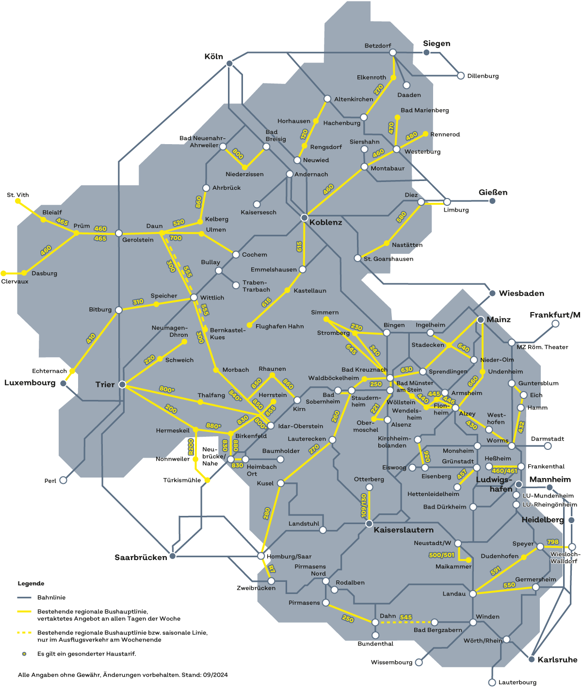 Übersichtskarte der regionalen Bus-Hauptlinien